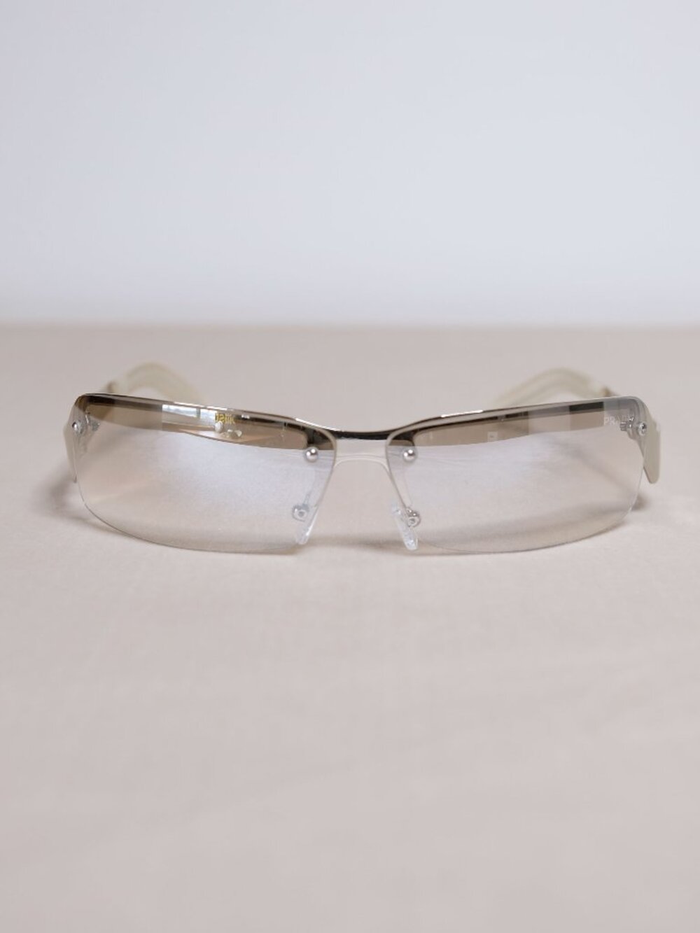 Y2K Prada Cyber Minimalist Sunglasses, clear/mirrored, silver, PR1003 12/65/125